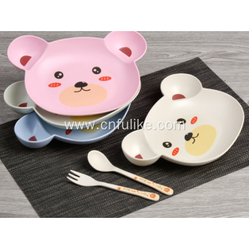 Colorful Bear Shape Bamboo Fiber Dinnerware Set